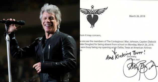 Bon Jovi scrive la giustificazione alla baby band che gli apre il concerto